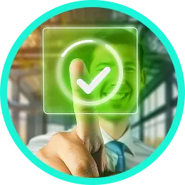 Sello de verificación sobre una pantalla táctil que confirma la aprobación