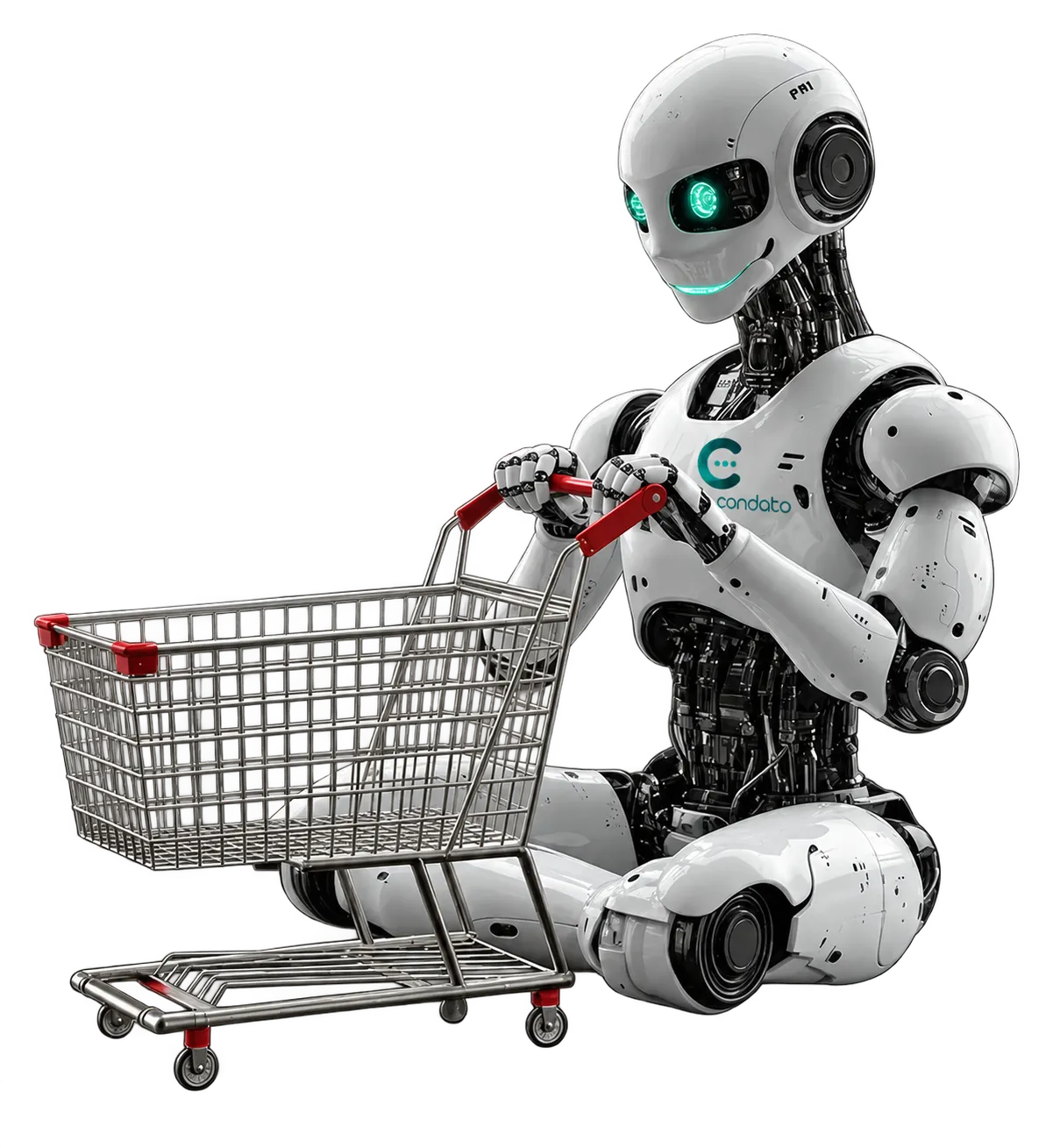 Robot con un carrito de la compra, consultoría de marketing con IA
