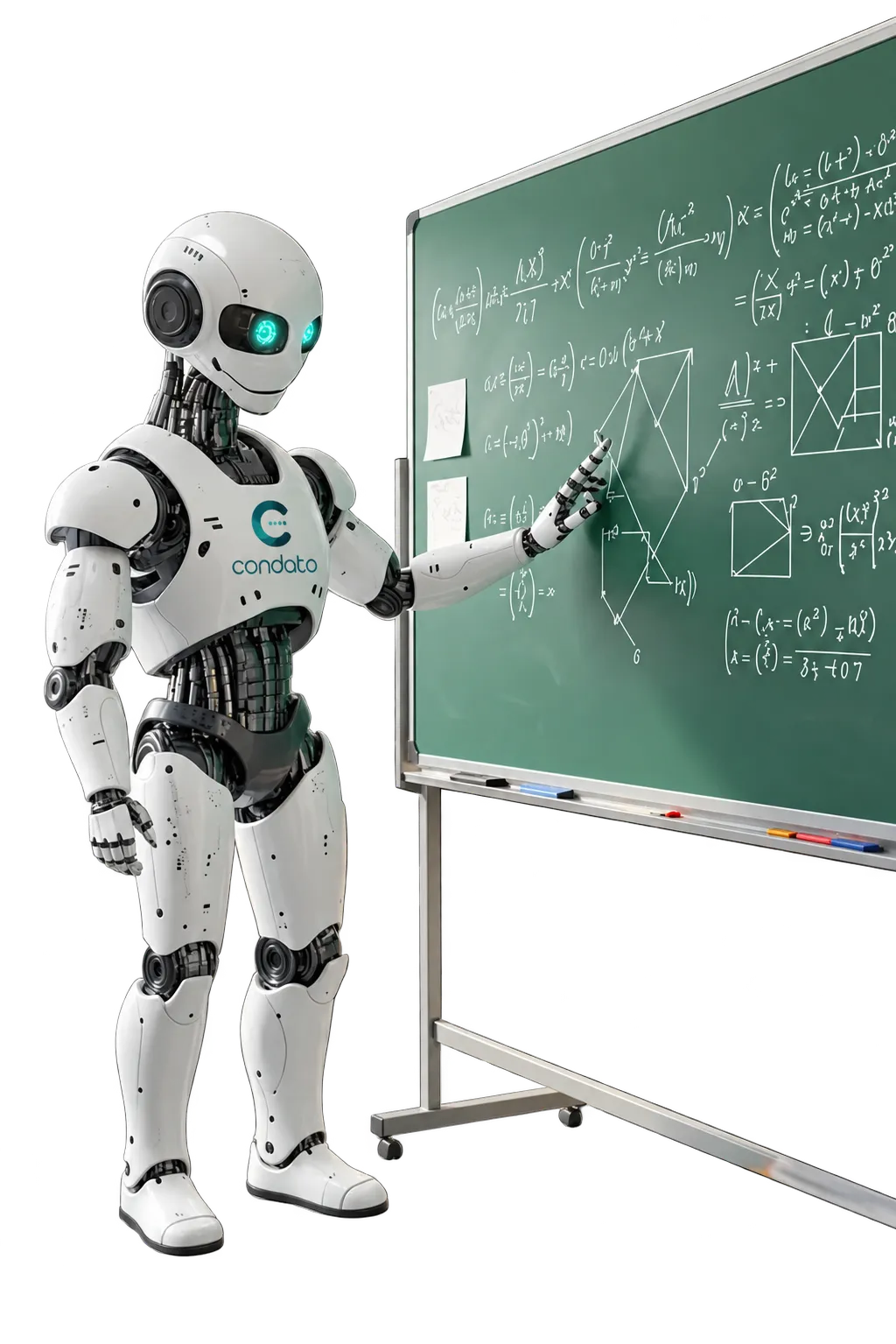 Robot explicando en una pizarra, formación en inteligencia artificial para equipos