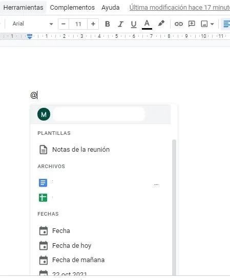 Google docs menu universal arroba